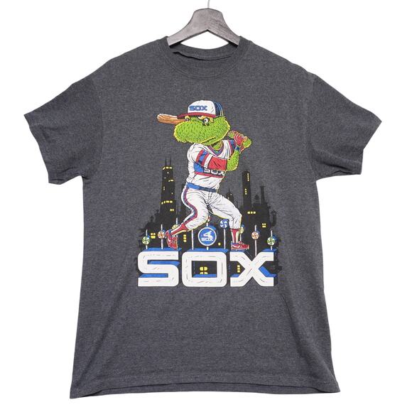 Chicago White Sox Mascot Graphic T-Shirt Size S Cartoon Batter MLB Gray Tee - Picture 1 of 3
